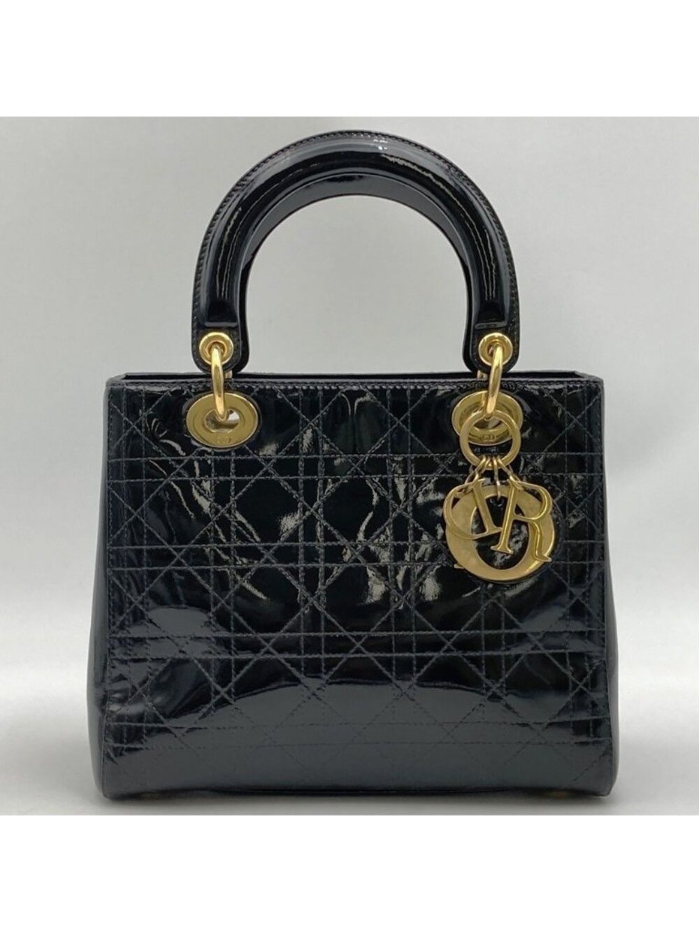 Dior Lady Handbag Patent Black Leather